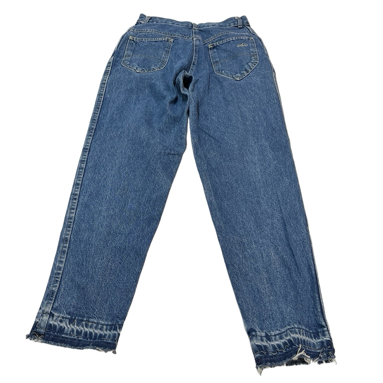 Vintage Chic by h.i.s. High Waisted Mom Jeans Blue Tapered Raw Hem USA Made 12P