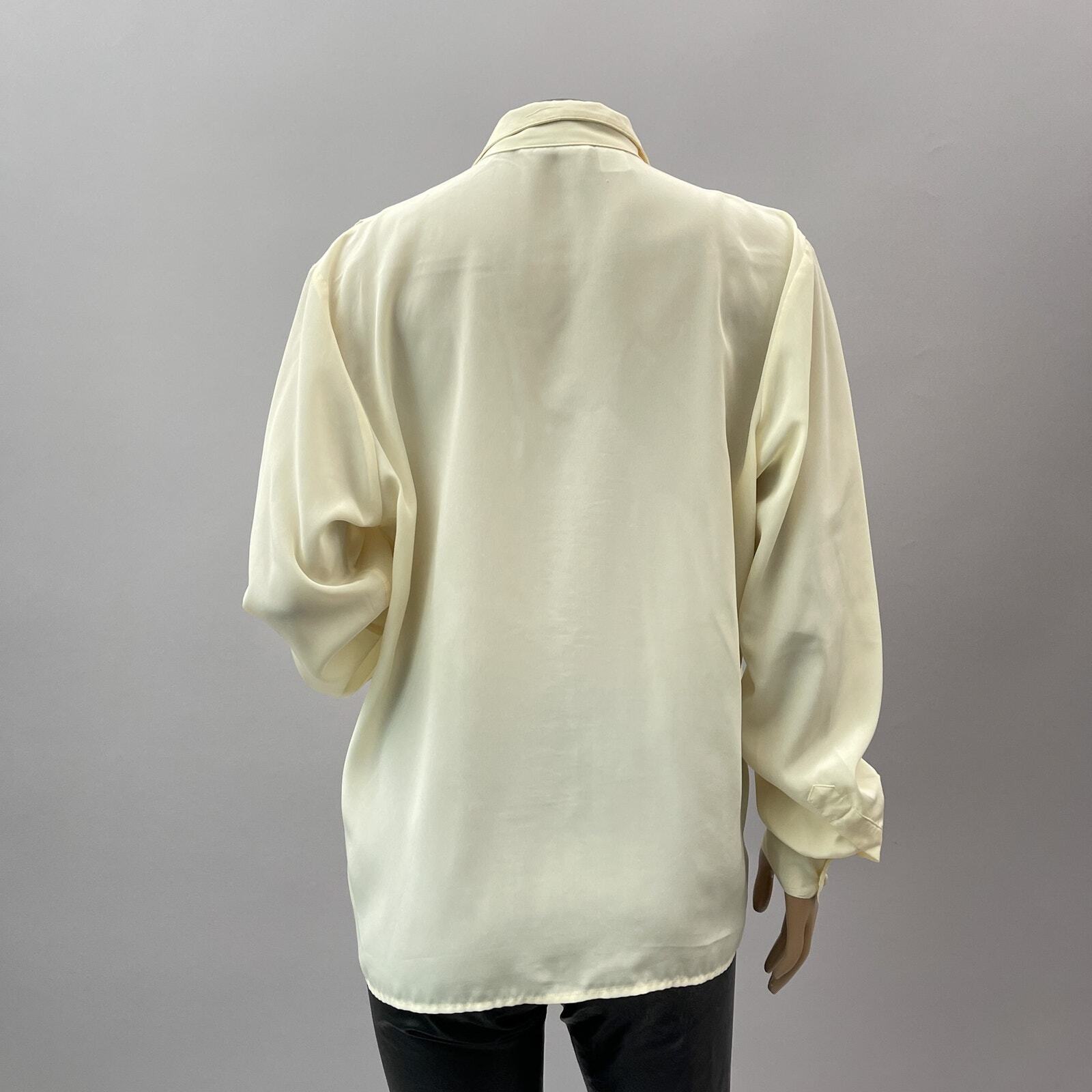Pierre Cardin Vtg Top Women 10 Cream Button Up Shirt Ruffle Pleat Secretary