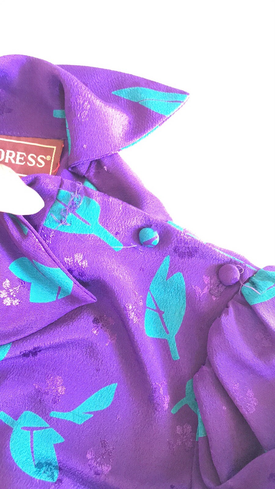 VINTAGE JT DRESS. Purple stretch knee,shoulder pads,pockets.36” Bust