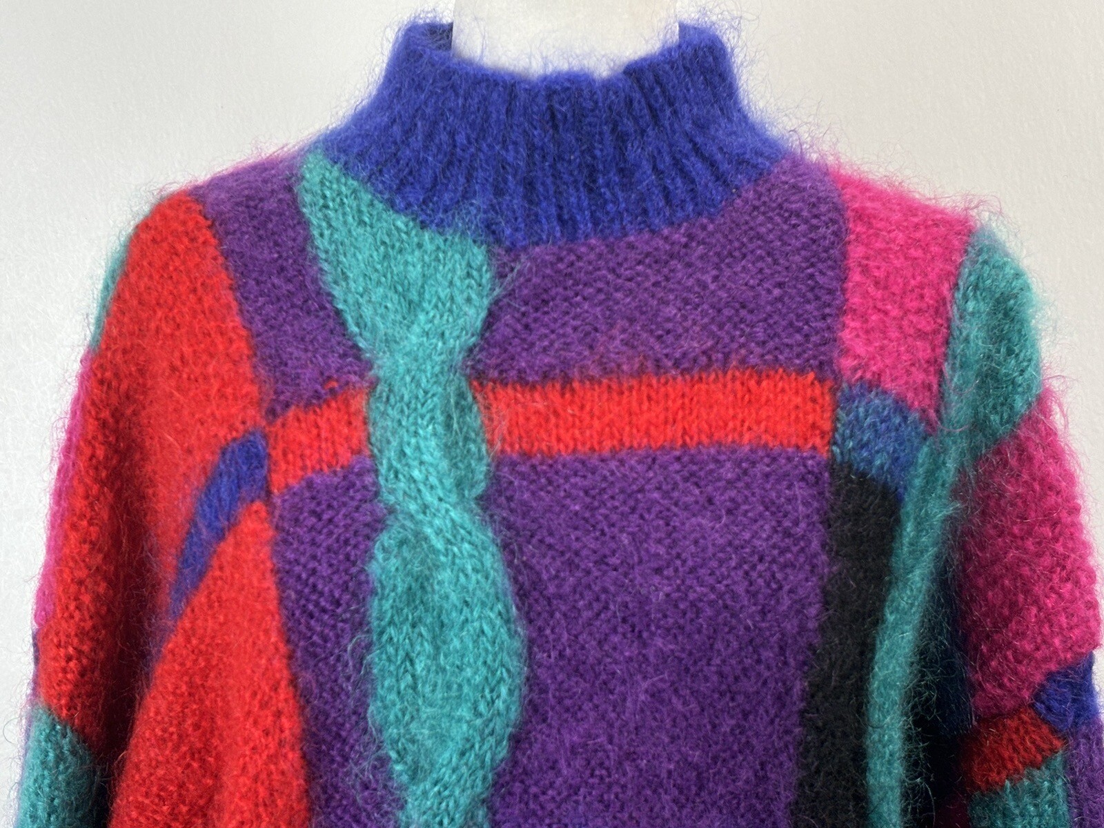 VTG Pop Art Mod Wild Classiques Entier 80% Mohair Tunic Sweater Colorful Large