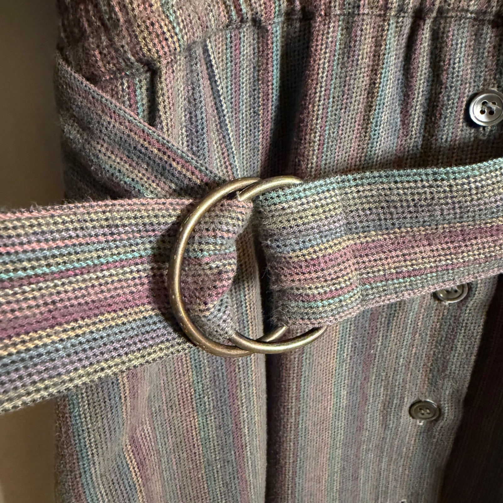 Vintage Made in USA Wool Blend Rainbow Stripe Belted Midi Dress No Size