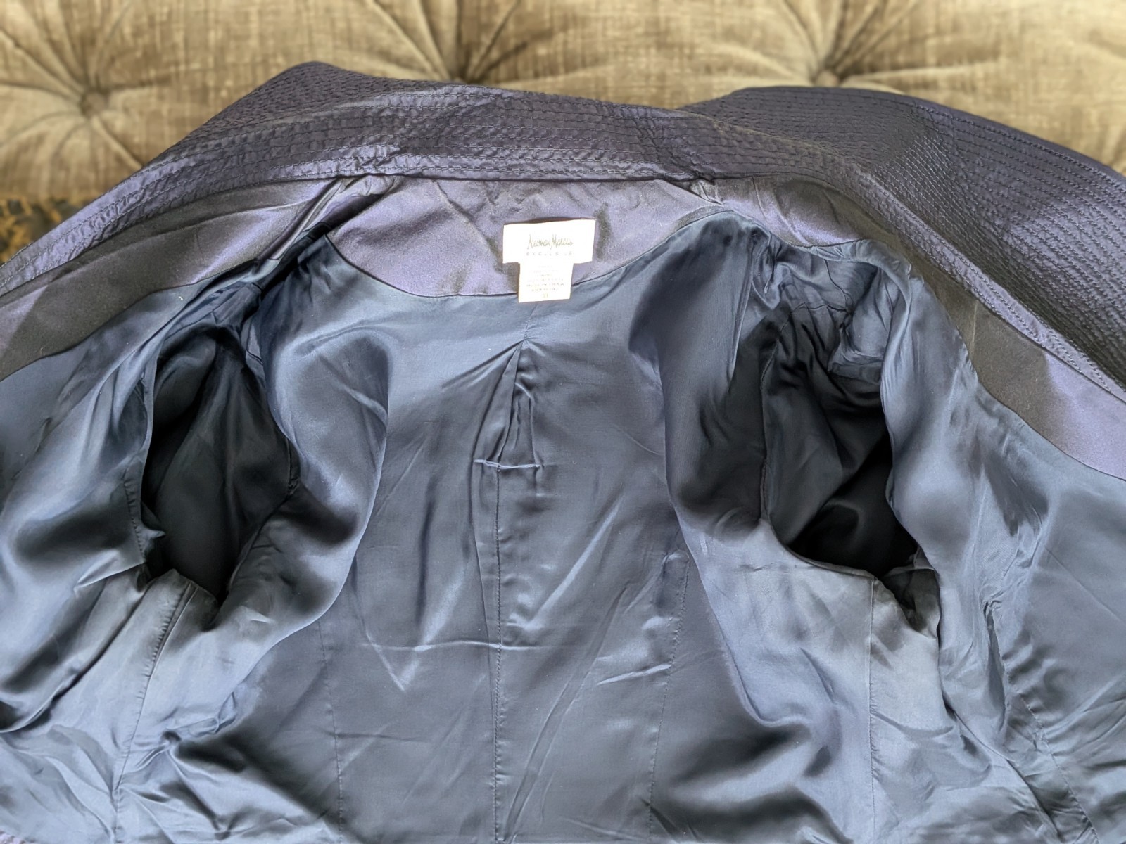 VTG Neiman Marcus Exclusive Silk Satin Skirt Suit Set 8 M Purple Ruched Tailored