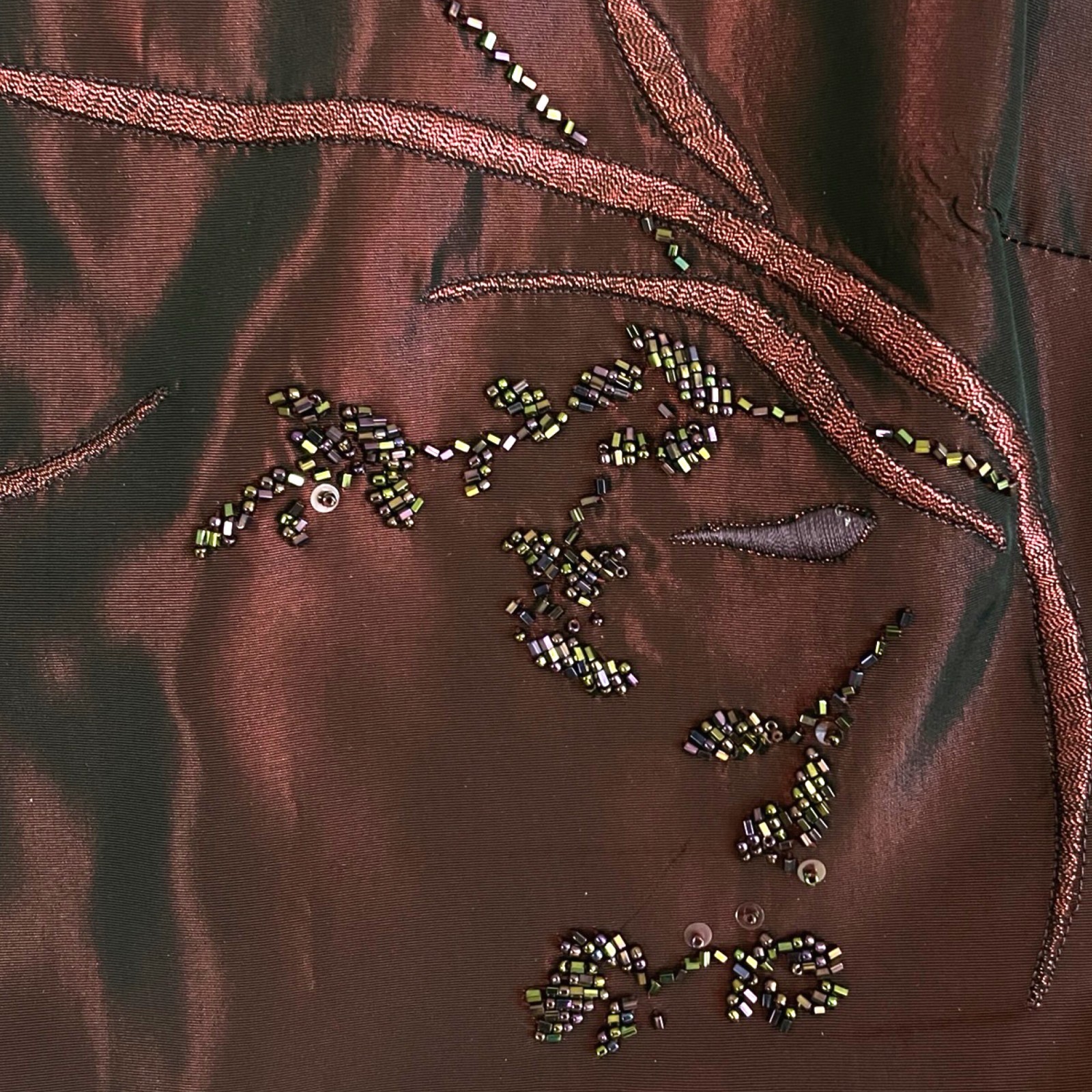 Vintage Kay Unger Beaded Dress Size Medium Burgundy Floral Embroidered Taffeta