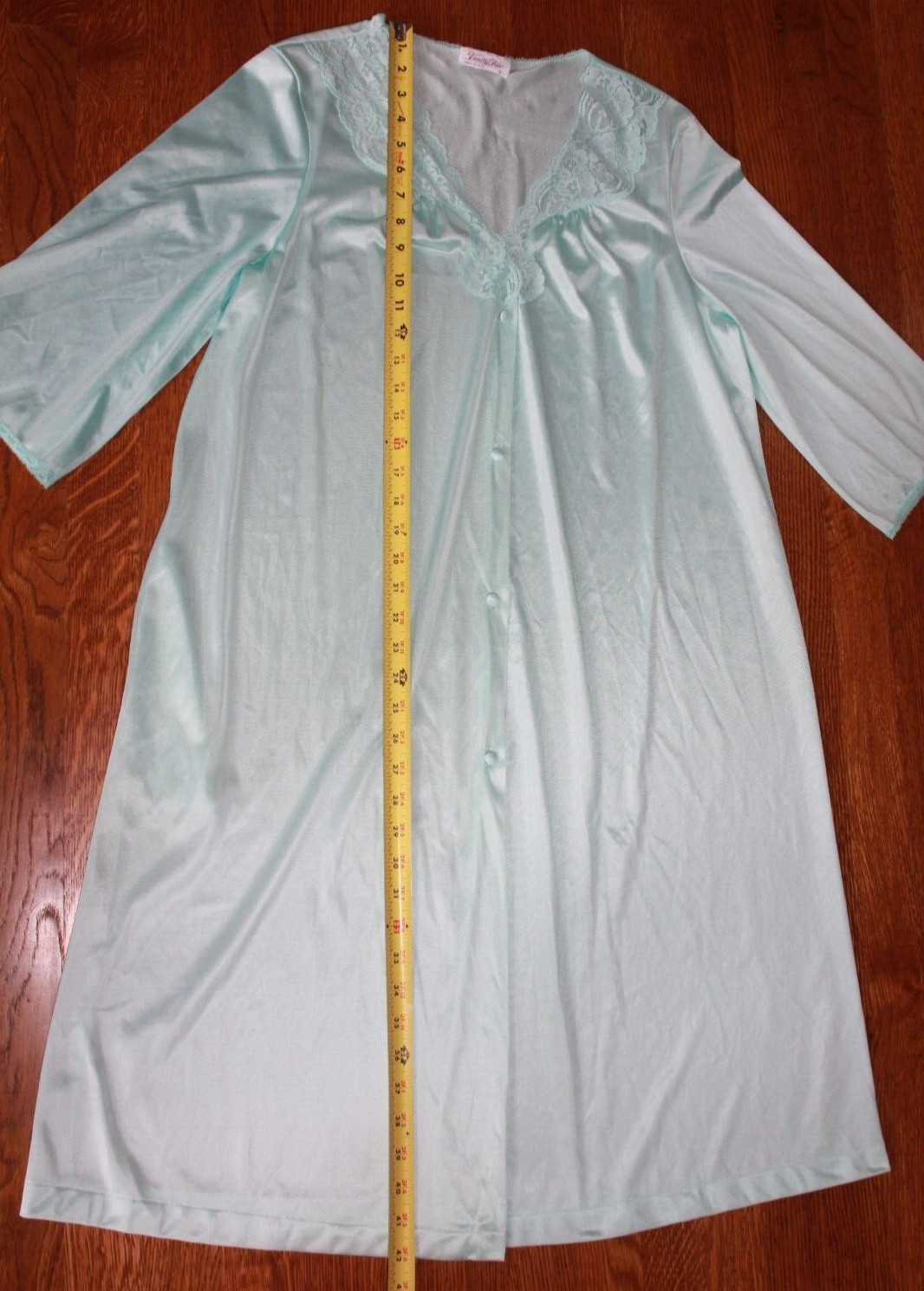 Vanity Fair nightgown house coat blue button lace nylon vintage ladies large
