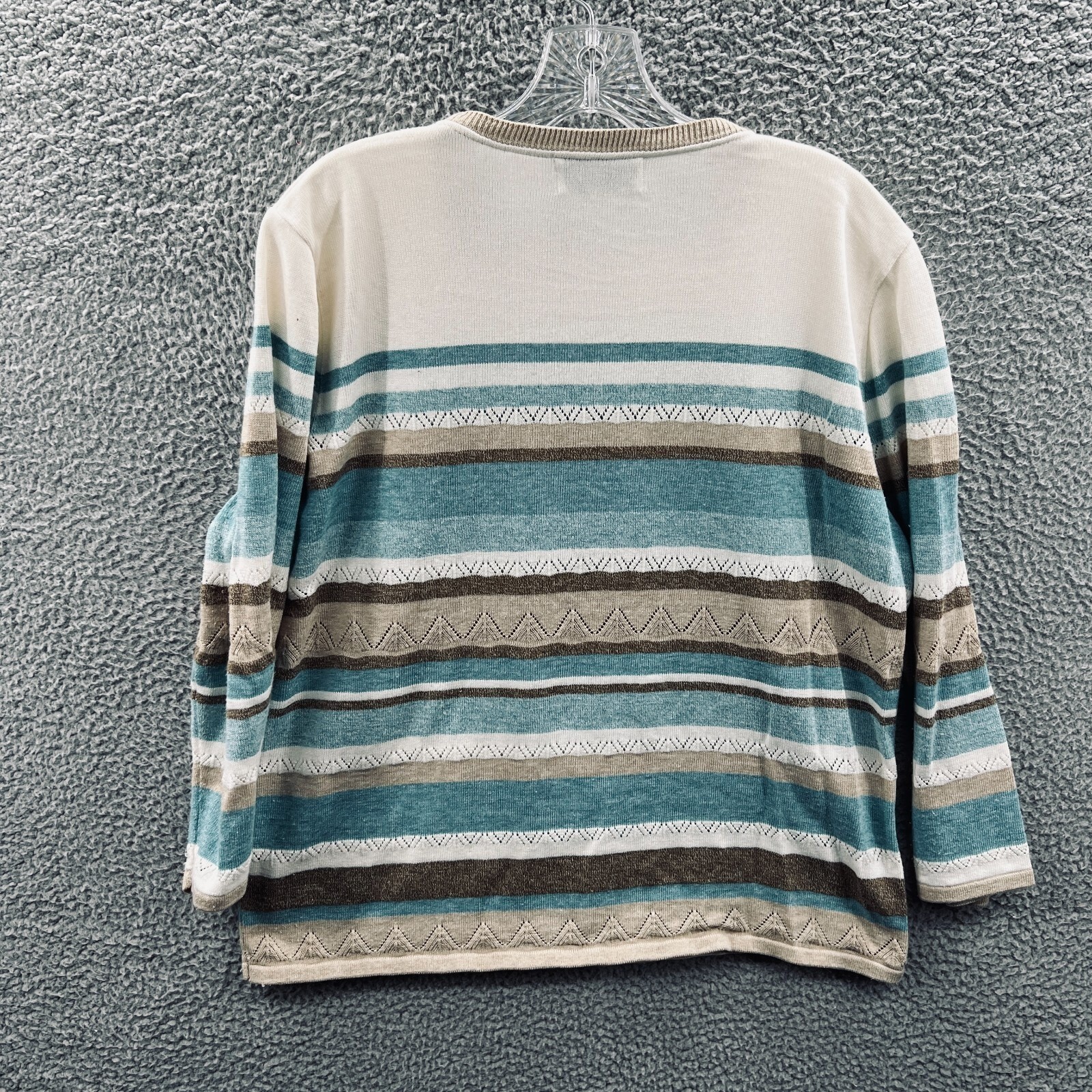 Vintage Women Knit Pullover Sweater L Geometric Stripe Coastal Minimalist Casual