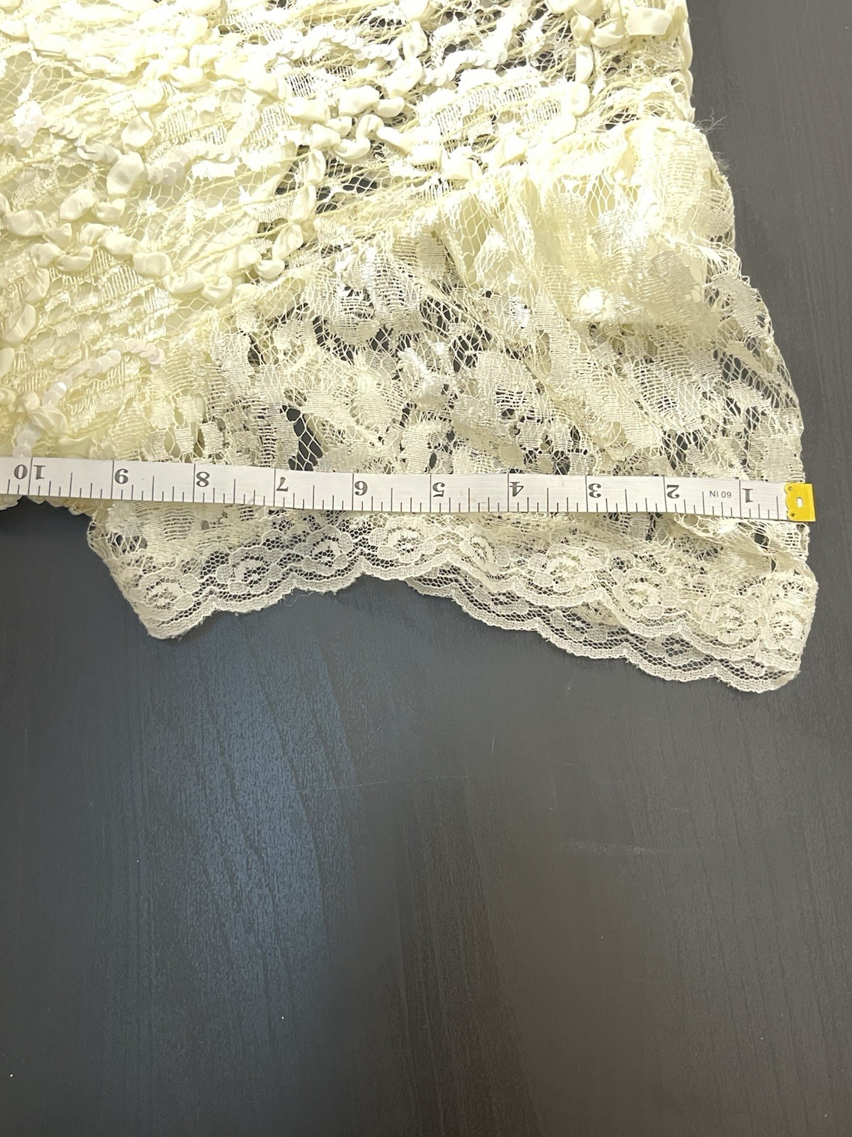 VTG 80s HW Collections Ivory Shiny Sequin Lace Drop Waist Ball Gown Wedding M-L