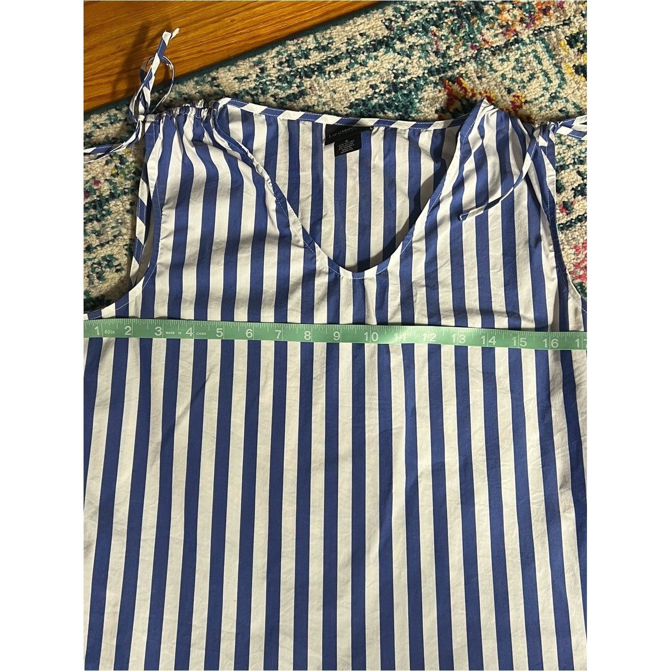 Vintage Liz Claiborne Career Blue White Striped Tie-Waist Summer Dress Tiered 4