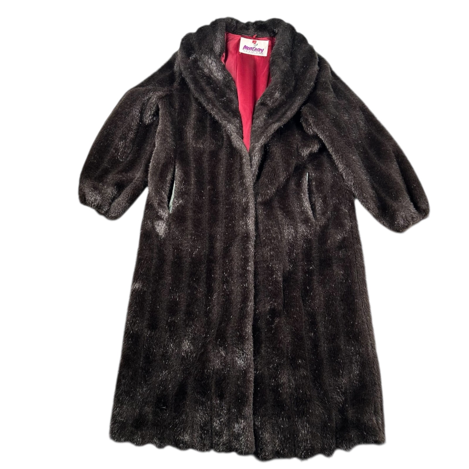 Vintage Monterey Fashions Faux Fur Coat Womens 14 Brown Mink Full Length USA