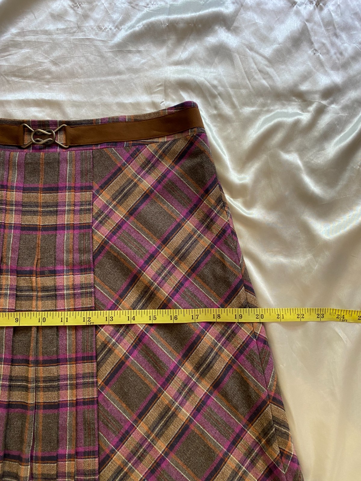 Vintage 1990s Purple Plaid Pleated Buckle Skirt Academia Punk Preppy Size 6
