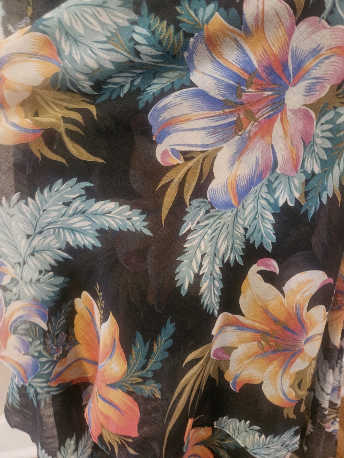 Vintage 1940s Cotton Voile Hawaiian Floral Black Tiered Wrap Dress