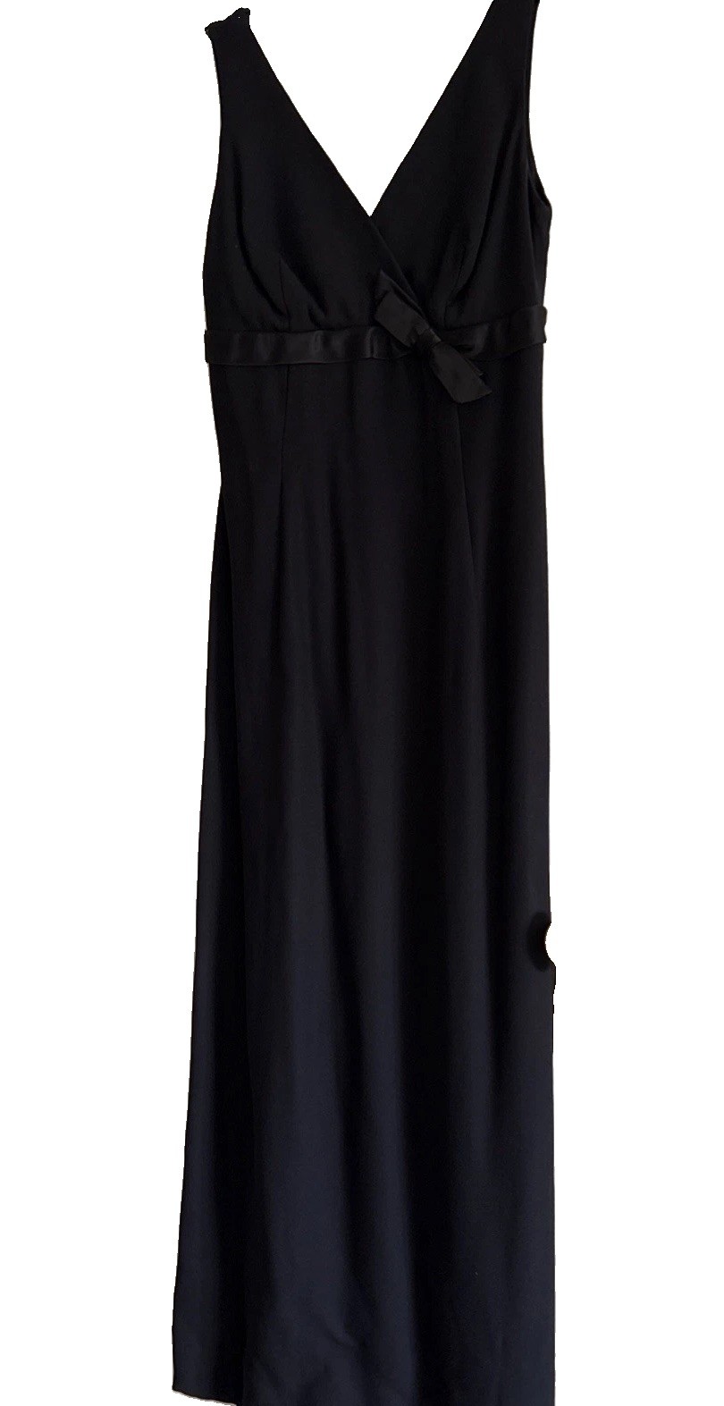 Vintage 1960’s Ohrbach’s Black Silk Crepe W/ Satin Bow Long Dress Dress S EUC