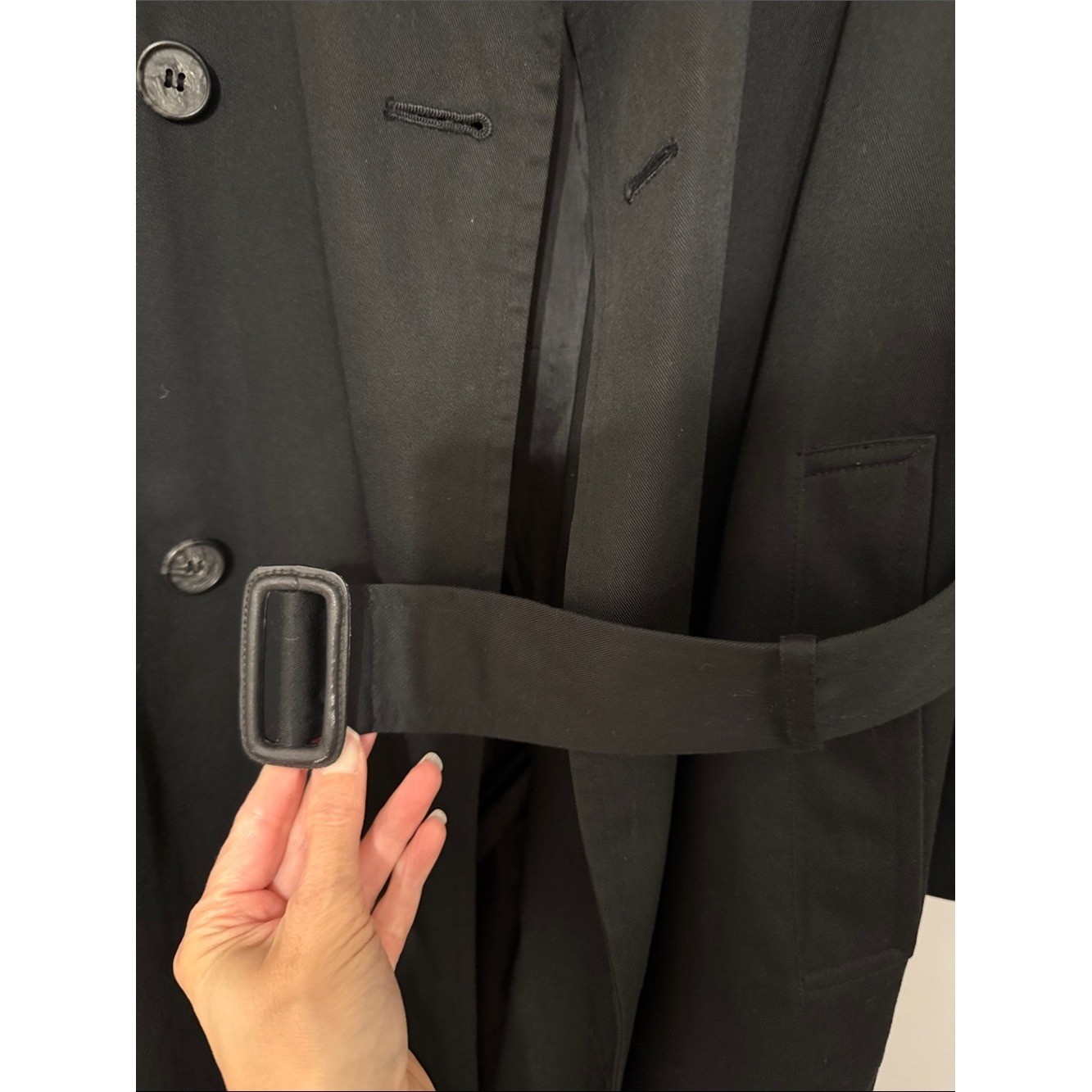 Vintage Black Double Breasted Belted Trench Coat Women’s Classic Long Coat
