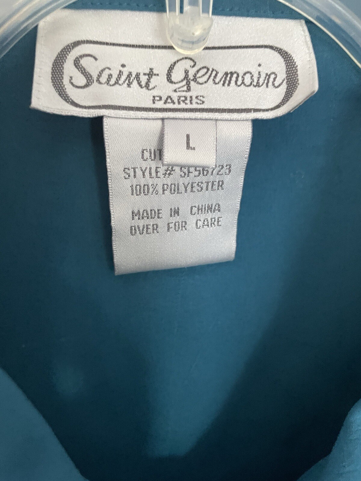 Saint Germain Paris Vintage Womens Lightweight Teal Latticework Button Up Top L.
