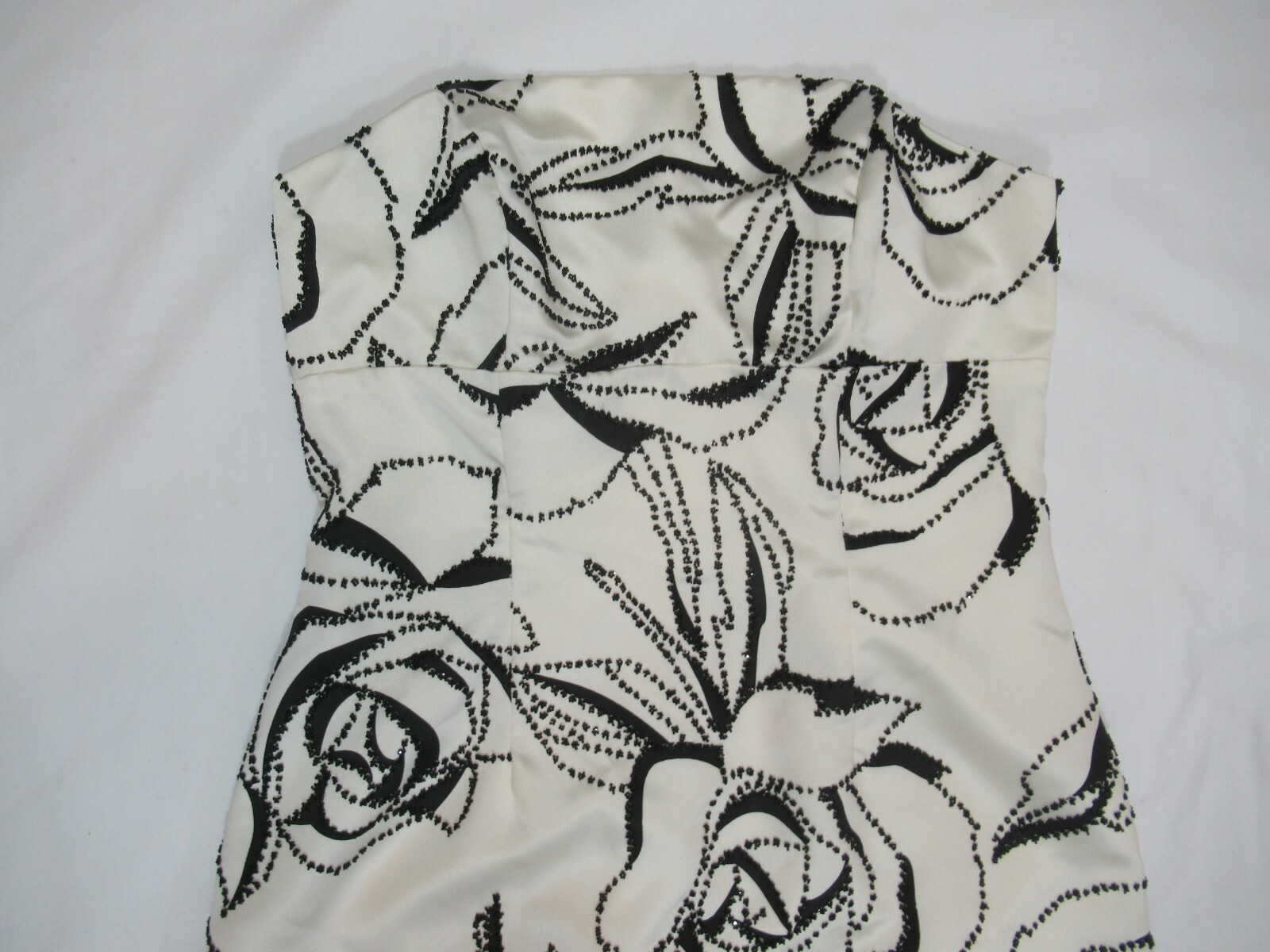 Vintage 90s Satin Beaded Roses Strapless Dress Women 6 Cocktail Mica