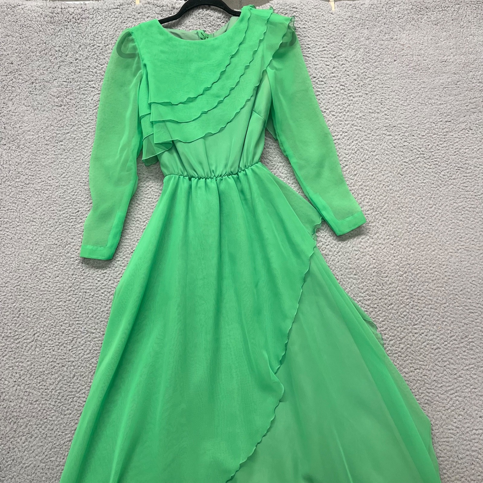 Mike Benet Formals Dress Womens 6 Green Layered Sheer 1960’s True Vintage Retro
