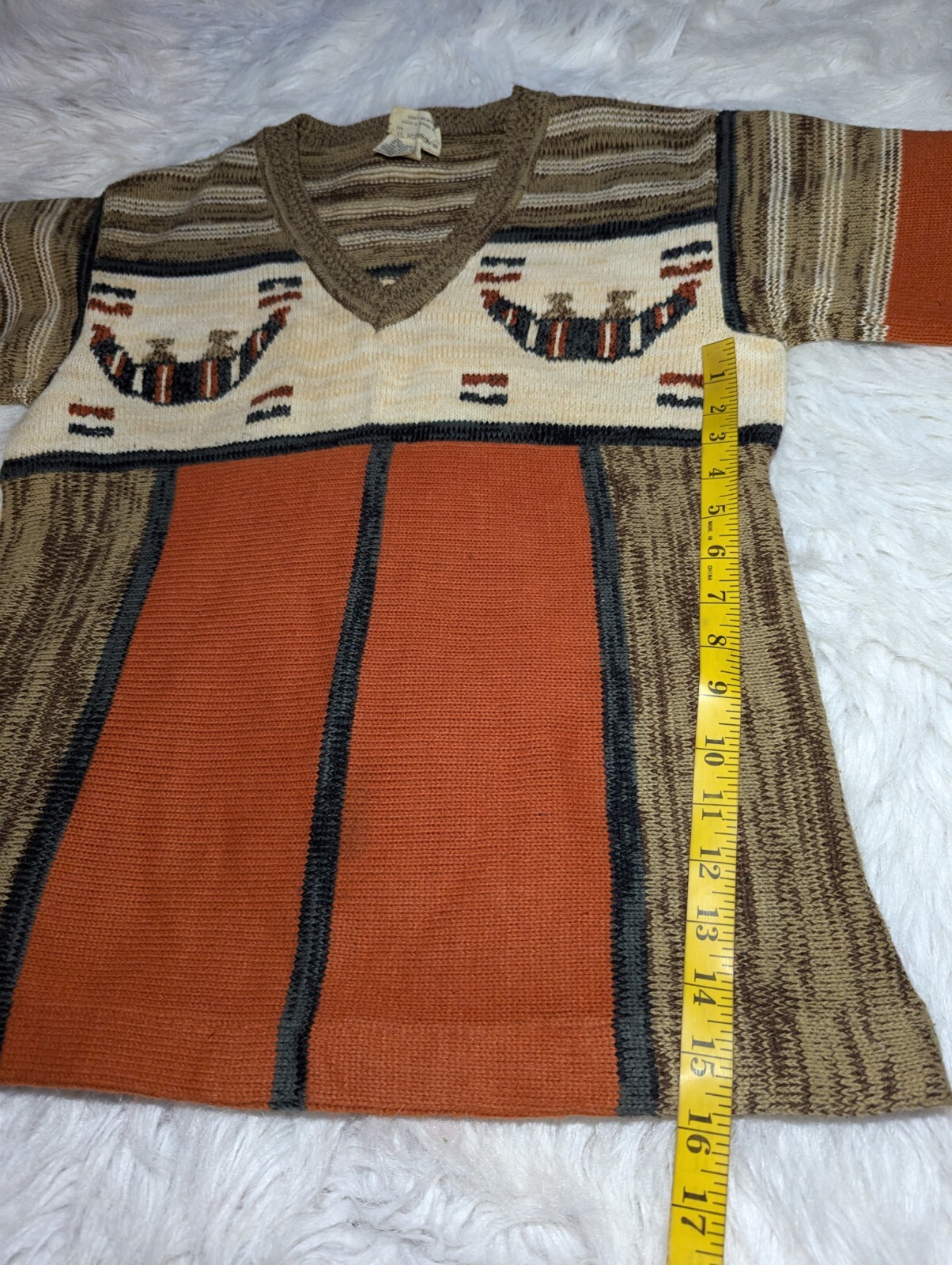 VTG J.L. HUDSON’S Knit Sweater Orange Brown RETRO Hippie Groovy Womens Large EUC