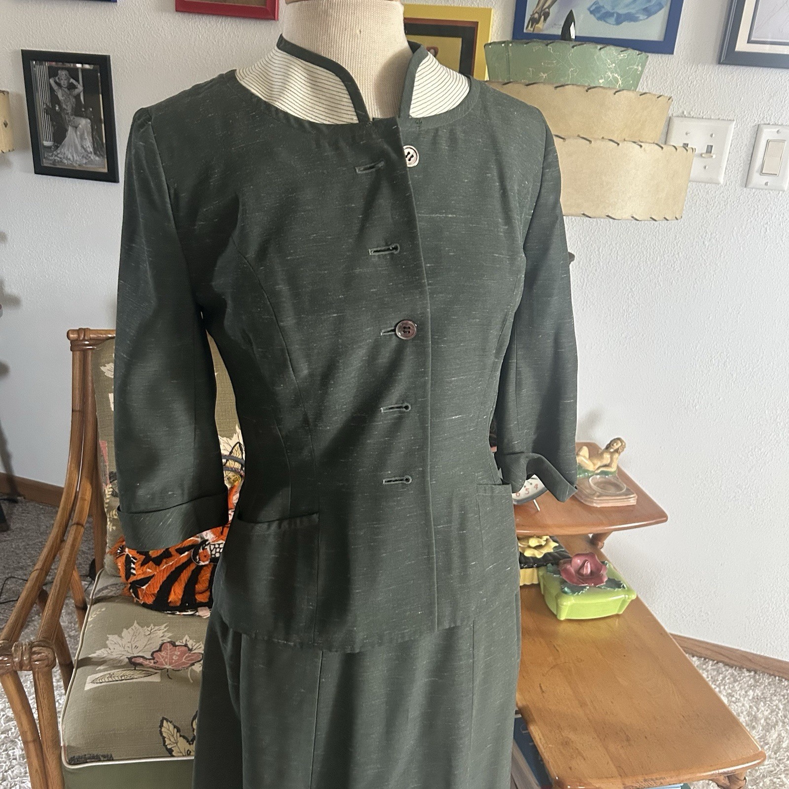 Vintage 1940s Suit Set | 1950s | Jacket | Skirt | Green | S M | 40s | 50s