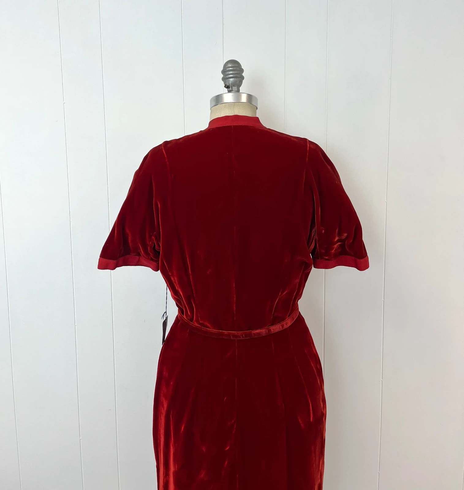 Vintage NOS 1940s 50s Red Velvet Wiggle Pencil Holiday Party Button Up Dress