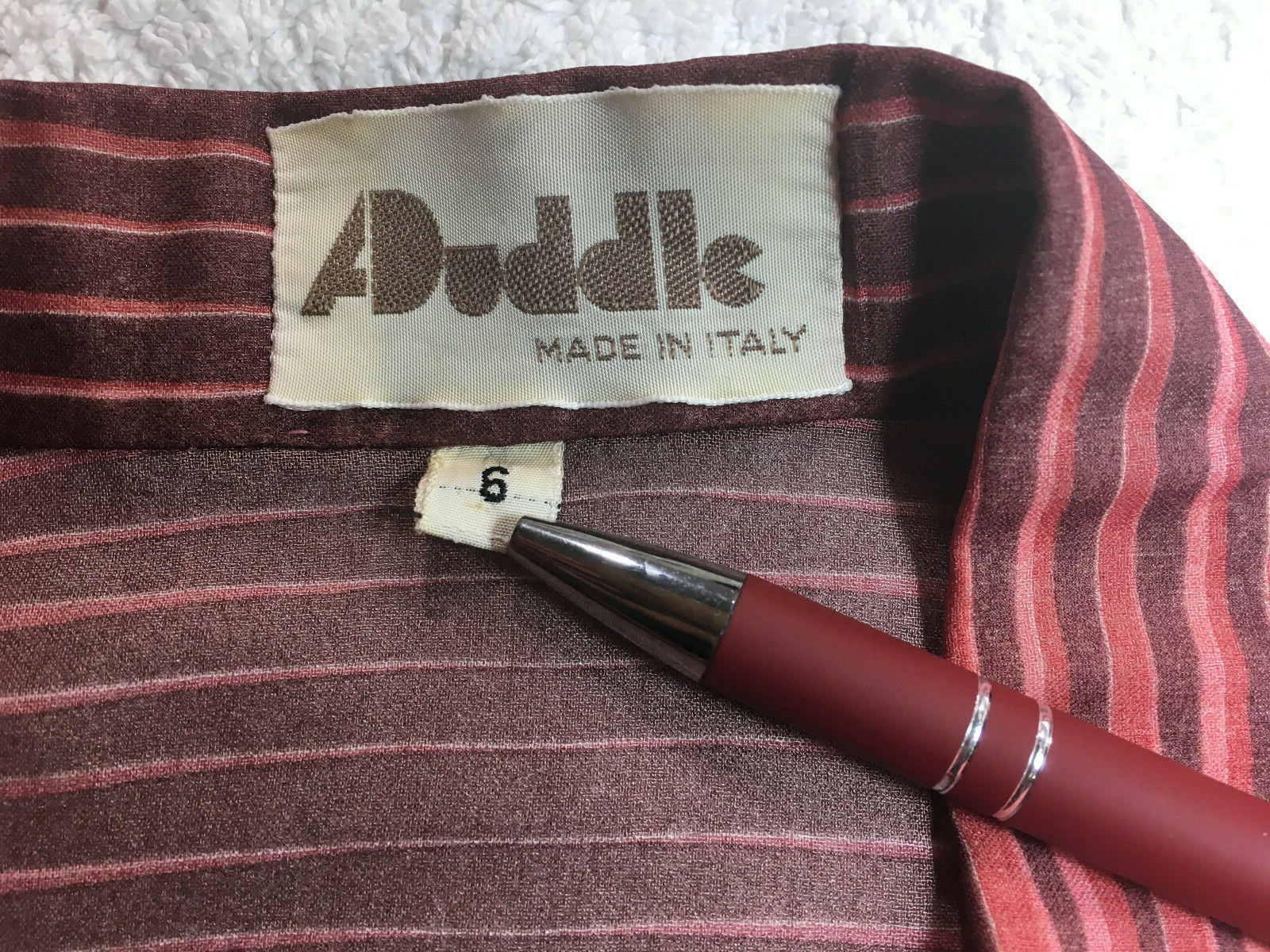 Aduddle Made In Italy Vintage Button Up Long Sleeve Striped Red Silk Shirt Sz 6