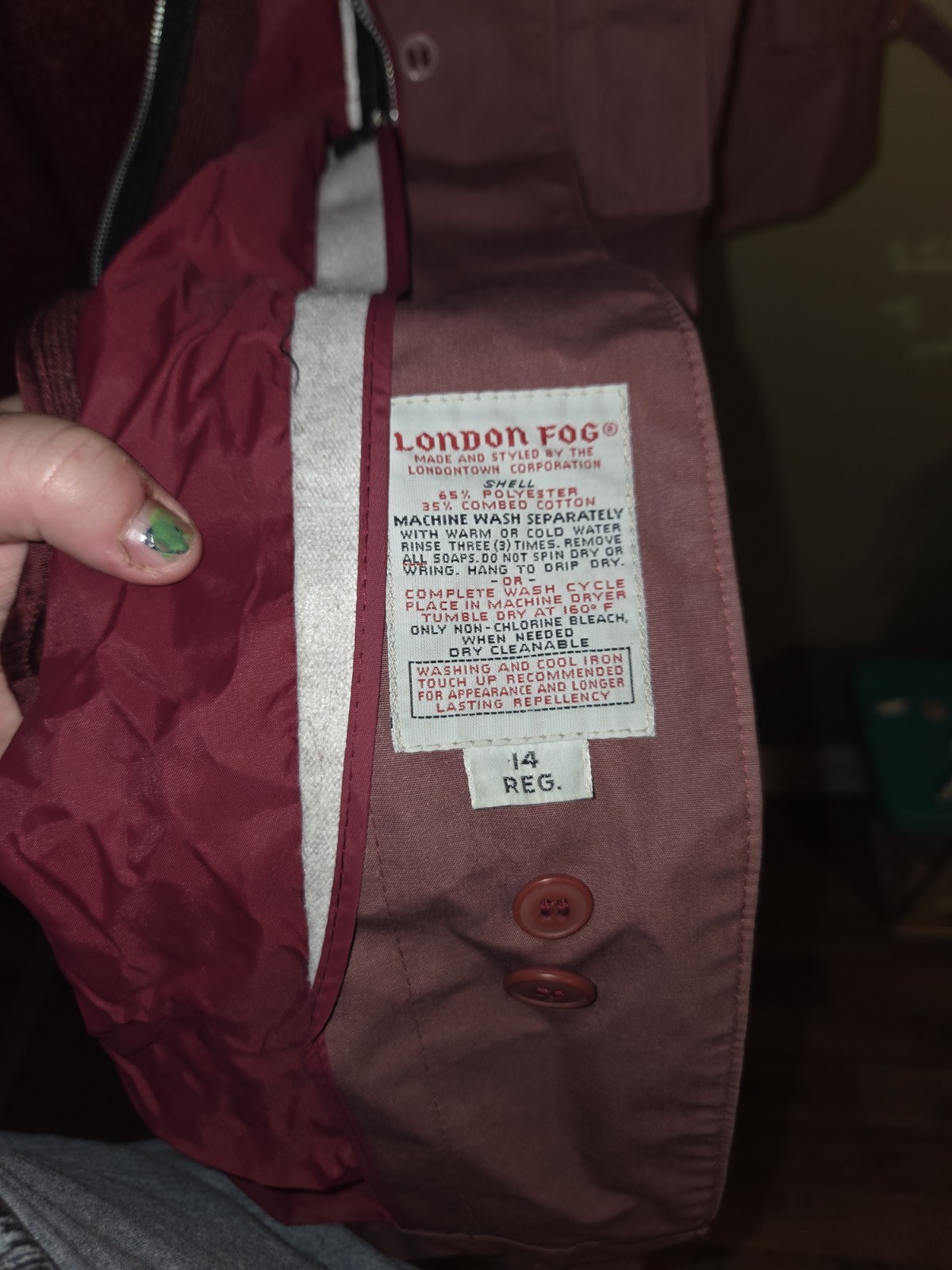London Fog Maincoats Women’s Size 14 Vintage Trench Coat Rain Coat Maroon/purple