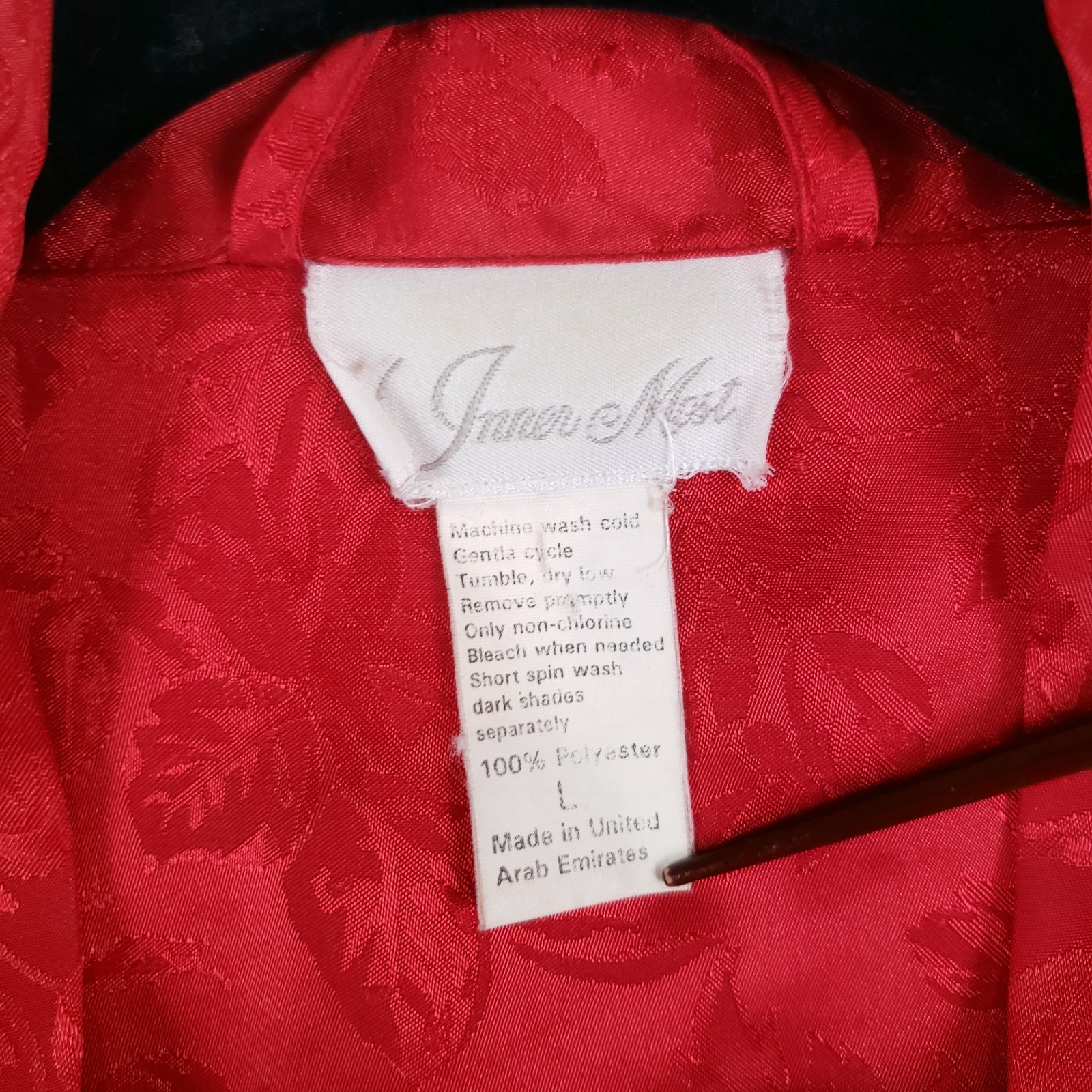 Vintage Inner Most Kimono Robe Womens Large Red Satin Jacquard Midi Pockets