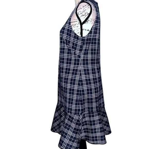 1901 Navy Blue White Plaid Sleeveless Flounce Hem Shift Dress Size 8