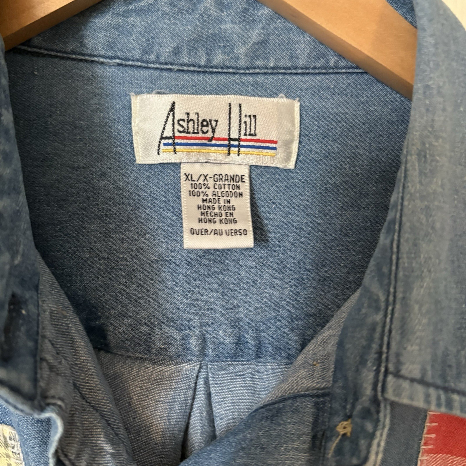 ASHLEY HILL Vintage Denim Patchwork Shirt Size XL 100% Cotton 90s Button Down