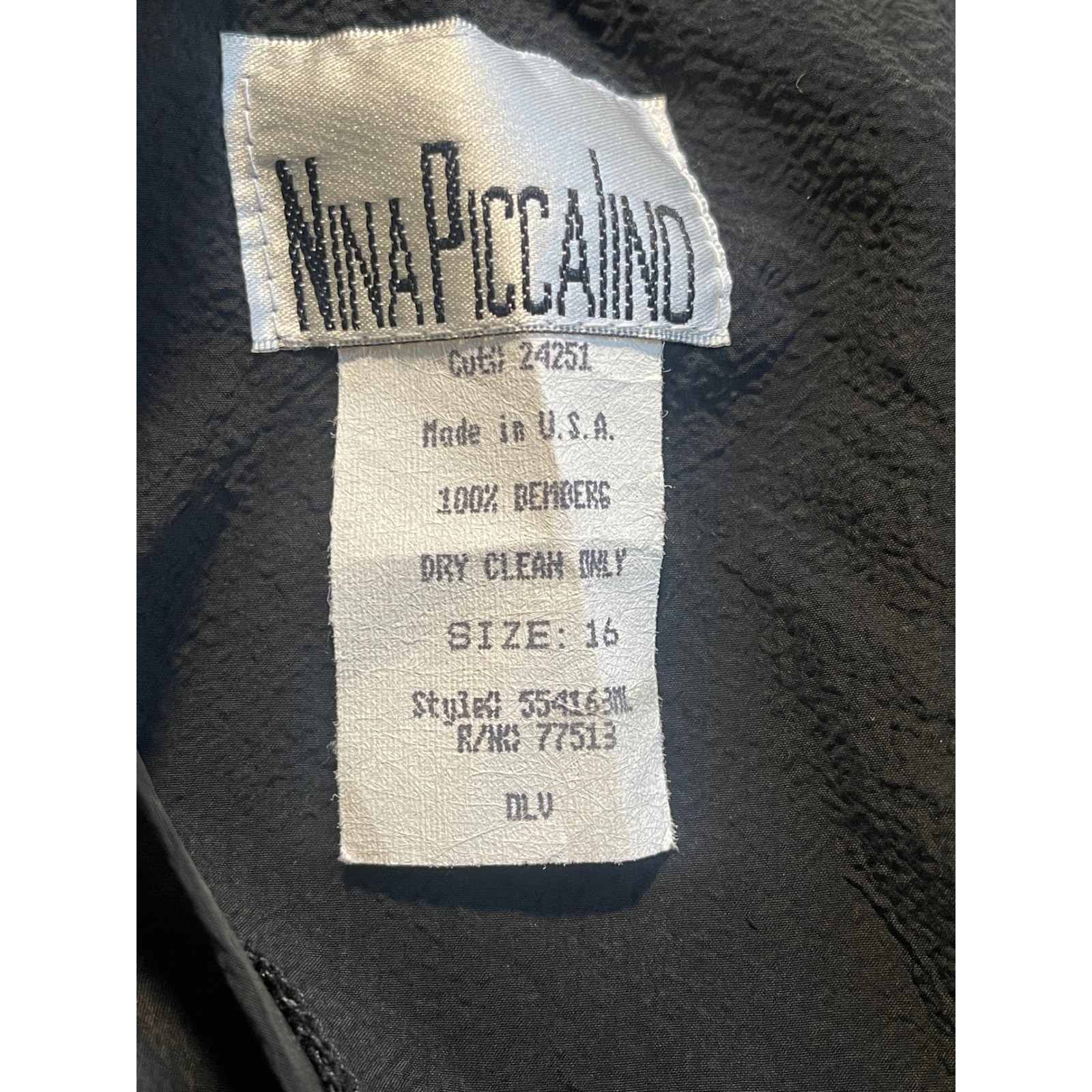 Nina Piccalino Vintage Maxi Dress Womens 16 Black Olive Green Bemberg 90s