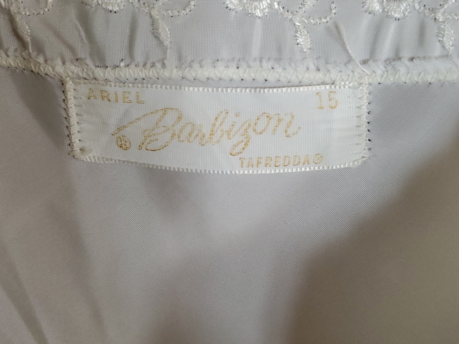 Slip ARIEL Barbizon Tafreddag Off White Nylon Full Dress W/Zipper Side Sz-15