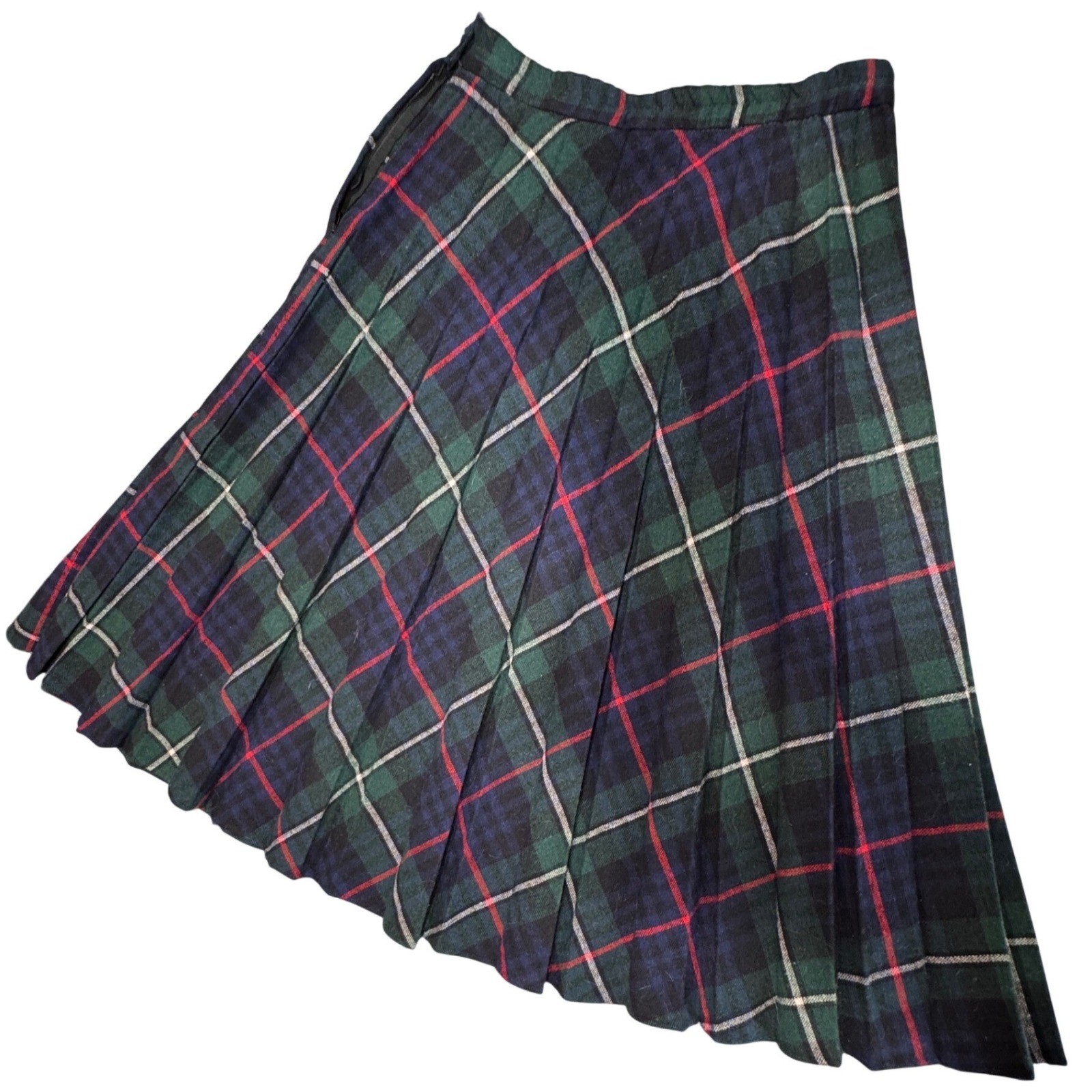 VTG Plaid Pleated Skirt Womens 26 IN Waist Midi Dark Academia Preppy Wool Blend