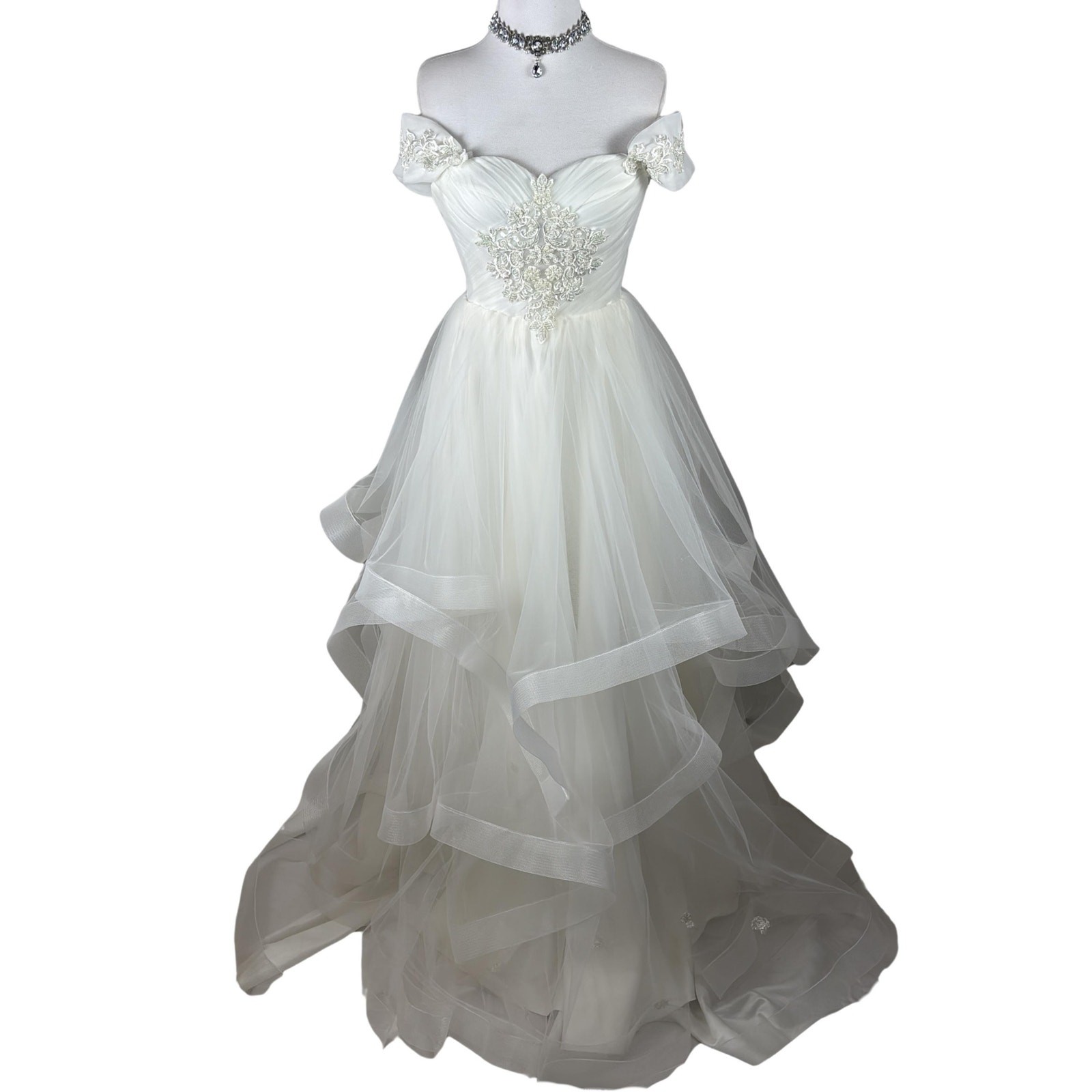 Vintage Ivory Bridal Gown Lace Up Back Off Shoulder Wedding Dress Fairycore