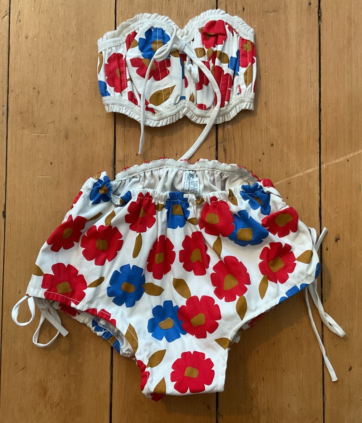 VTG Bathing Suit 50s 60s Flower Power High Wasited Retro PinUp Swimsuit Union Ma