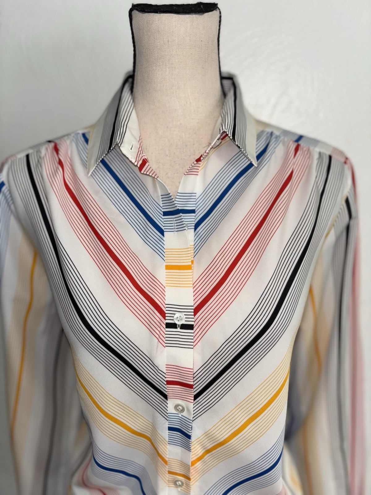 Alice Stuart 1970’s Vintage Top Blouse Multicolored Button-Up Lightweight Sz 16