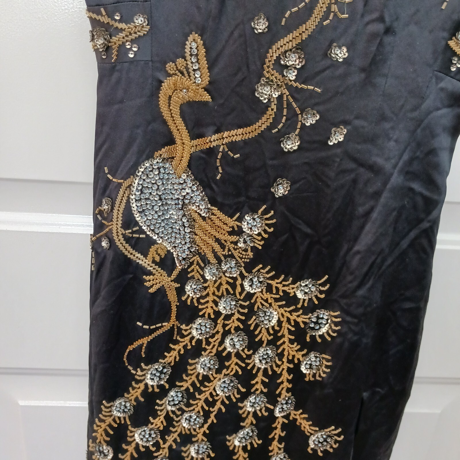 Nanette Lepore Flapper Beaded Peacock Dress Silk Art Deco Gatsby Evening Size 2