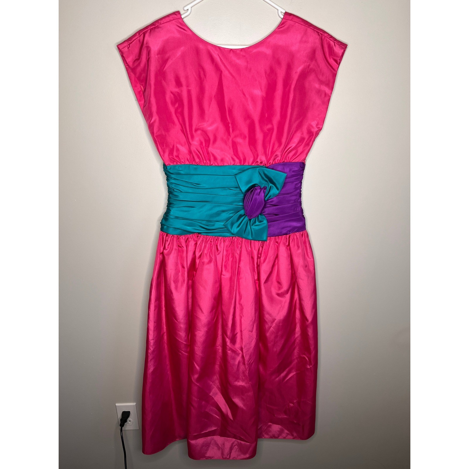1980s Hot Pink Teal Clown Kidcore Cocktail Party Prom Hoco Maximalist Dress L