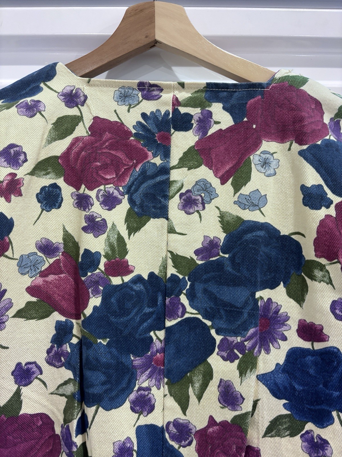 Vintage 90s Paris Blues Floral Denim Dress Size 5 Blue Purple Roses Cottagecore