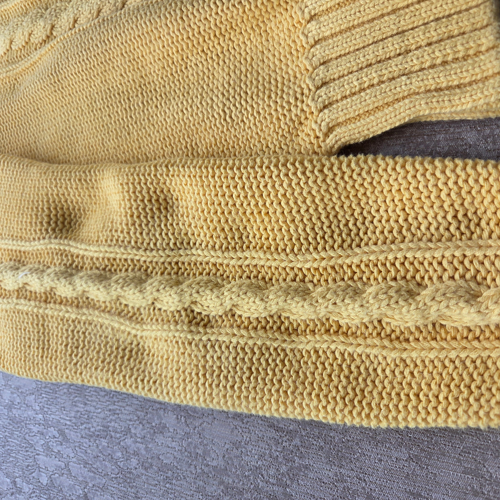 Vtg Bright Yellow Cotton Knit Sweater Cropped Liz Claiborne Sport PM MP S M