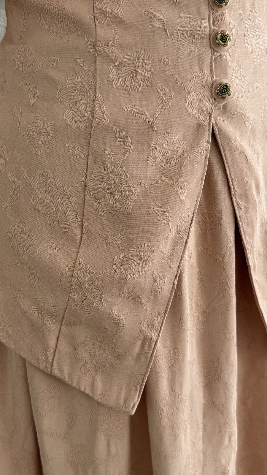 VTG Peach Floral Jacquard Brocade Skirt Set XS S Cottagecore Coquette Rose USA