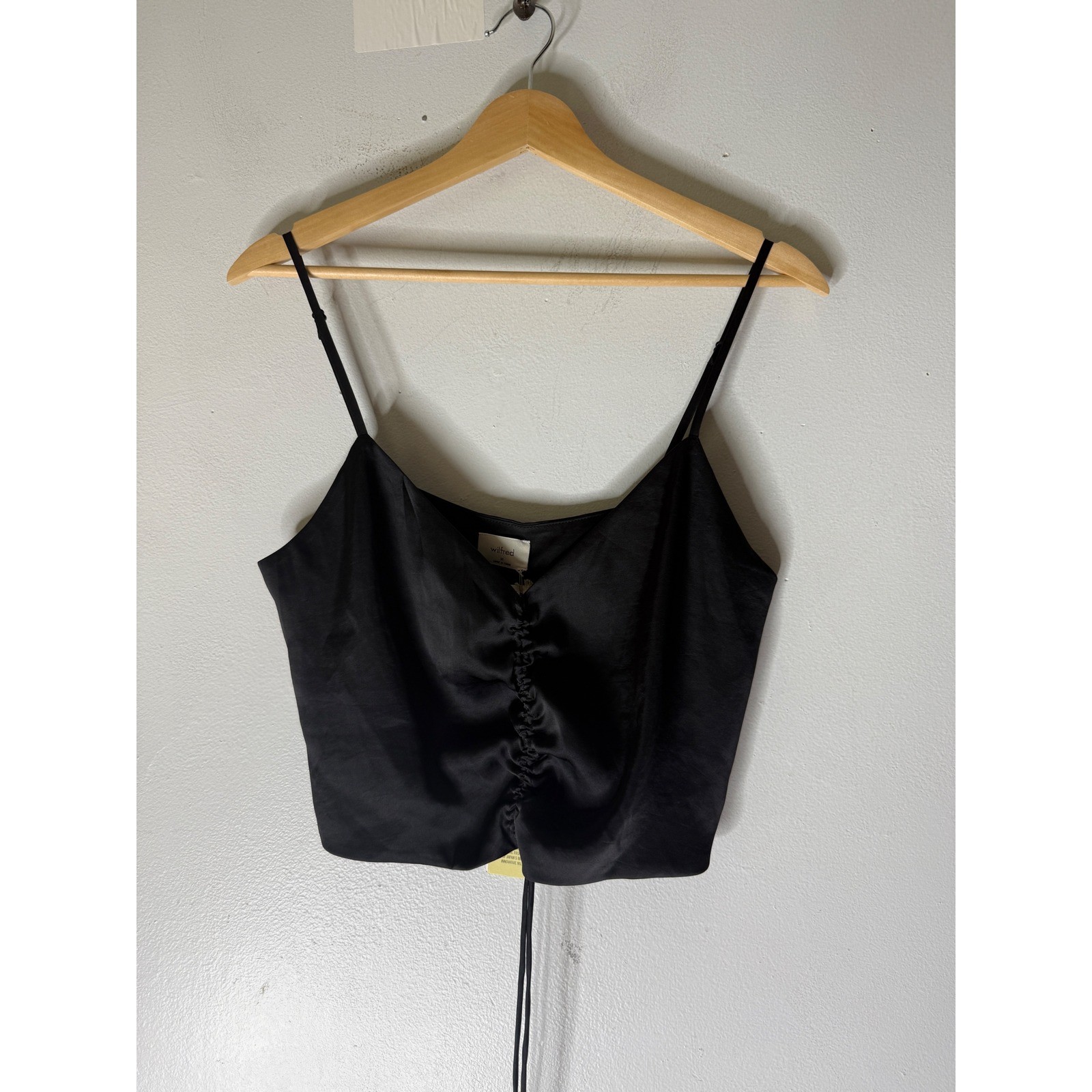 Aritzia Wilfred verso cami black satin rouched front medium NWT