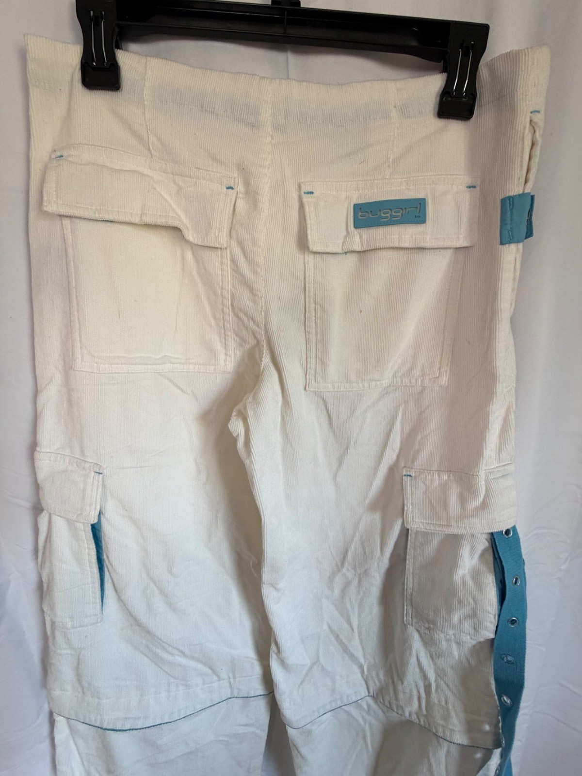 Vintage 90s Y2K Buggirl White M Cords Baggy Wide Leg Pant Skater Rave Sz Med