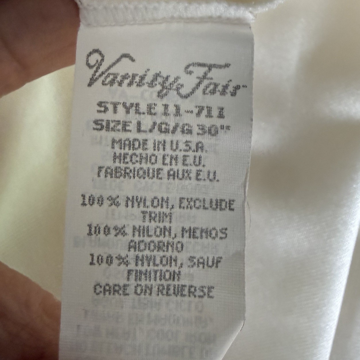 Vintage Vanity Fair Half Slip Womens L Ivory Nylon Midi Length Lace Trim USA GUC