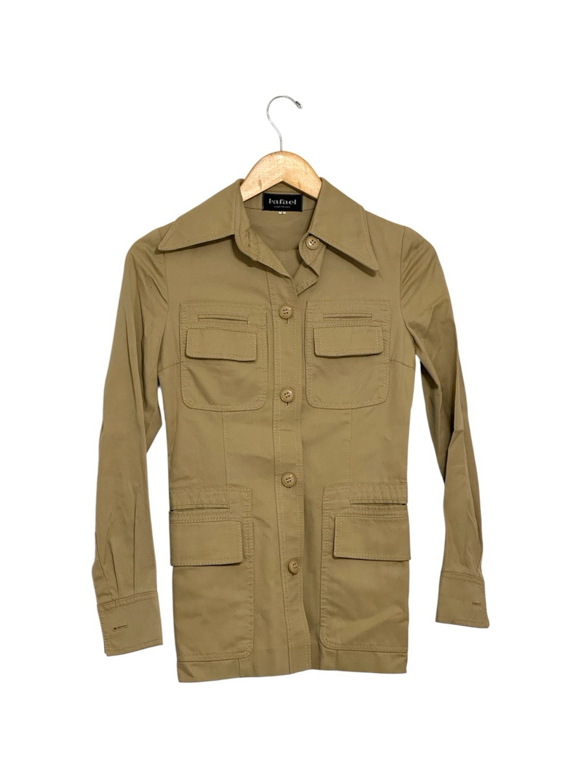 Vintage 90s Rafael Italy Safari Utility Khaki Button Up Shirt & Pant Set Size 6