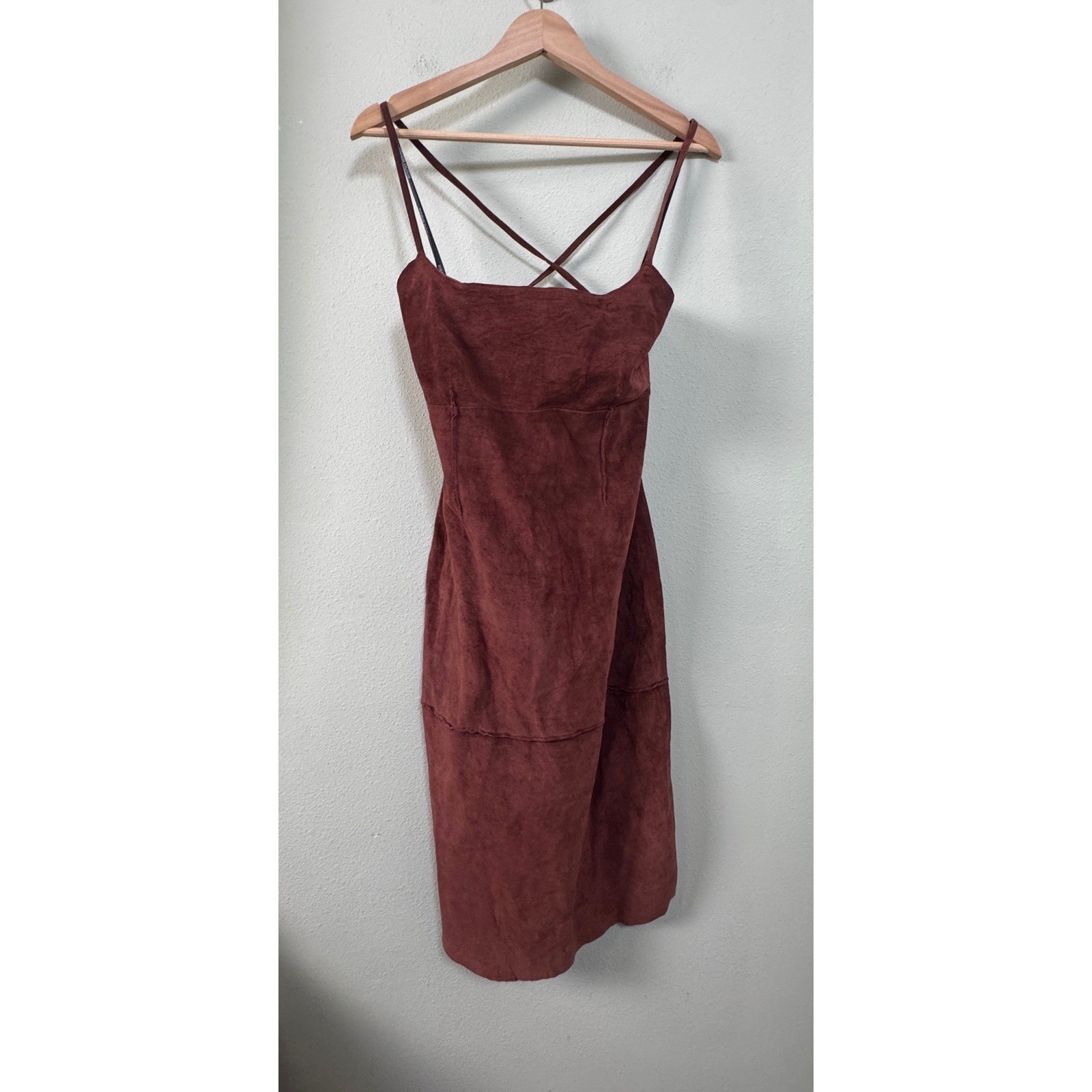 Vintage Deadstock Bisou Bisou 100% Suede Lace-Up Back Midi Dress Size L Western