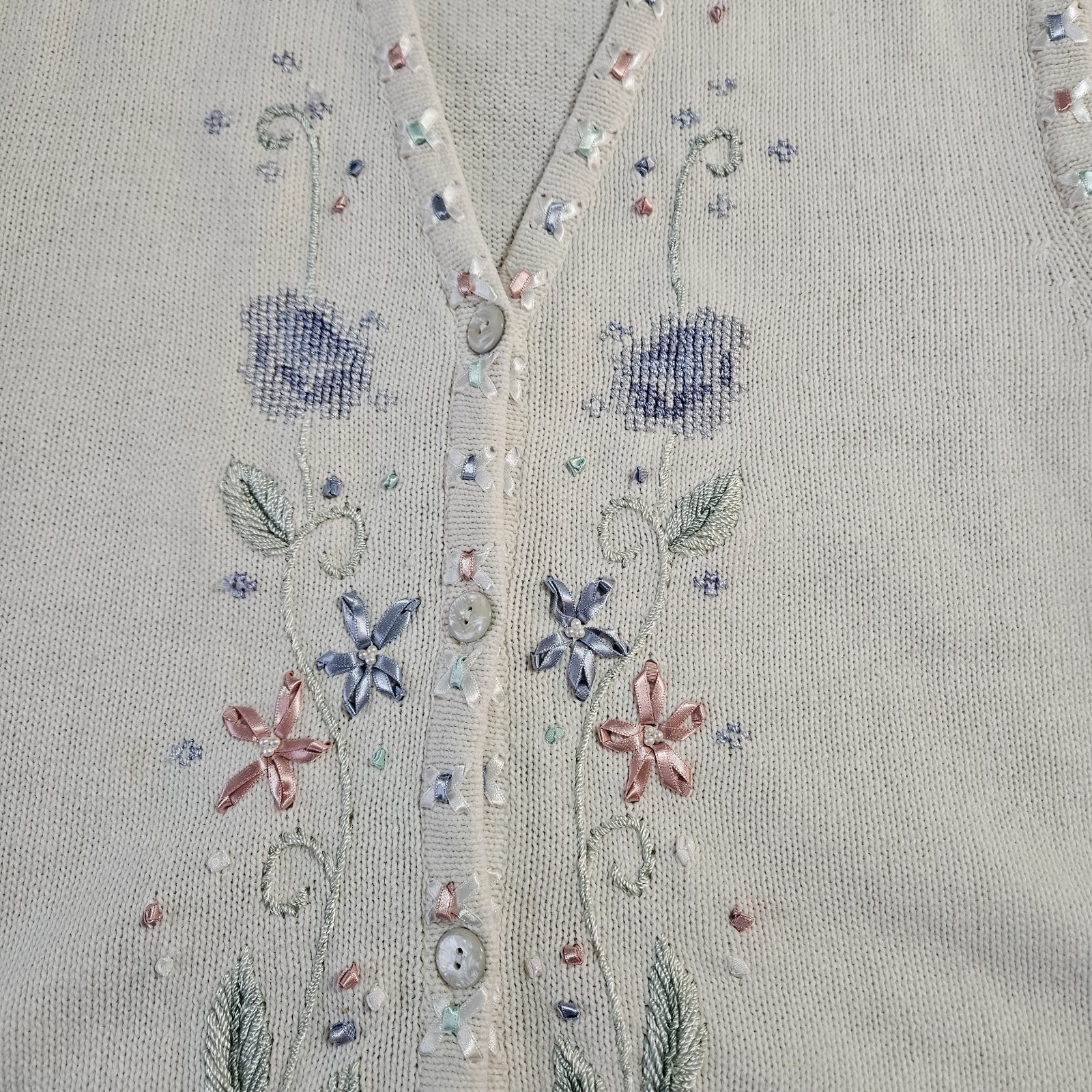 Vintage TanJay Women’s Vest Size Medium Lavishly Decorated Ribbon Flowers Beads
