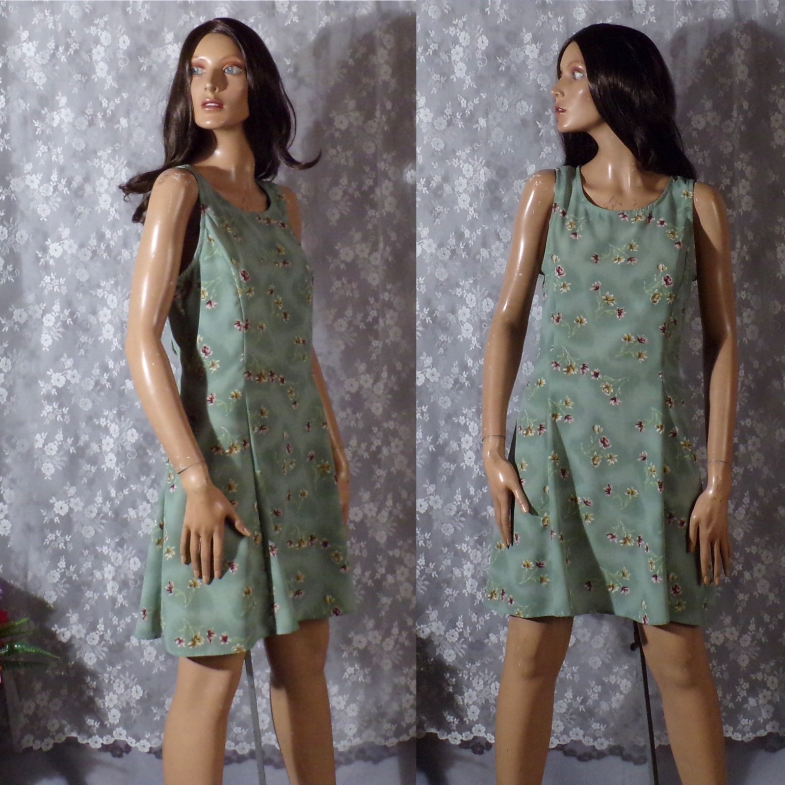 Vintage 90s Green Floral Dress Size Small 1990s Retro Grunge Whimsigoth Mini