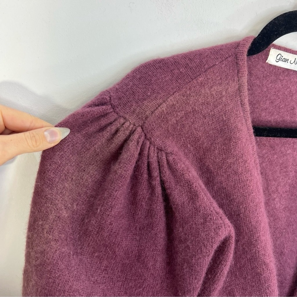 Vintage 90s wool Angora soft fuzzy plum wine puff sleeve cardigan sweater M