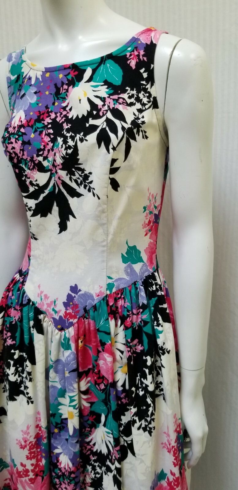 Vintage 80/90s EBER San Francisco Floral Double Bow Back Dress – Size XS/S – EUC