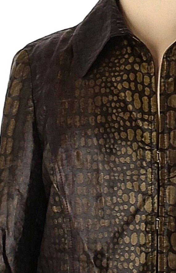Carlisle Olive Green Brown Reptile Print Jacket Shiny Sz L VTG 90s