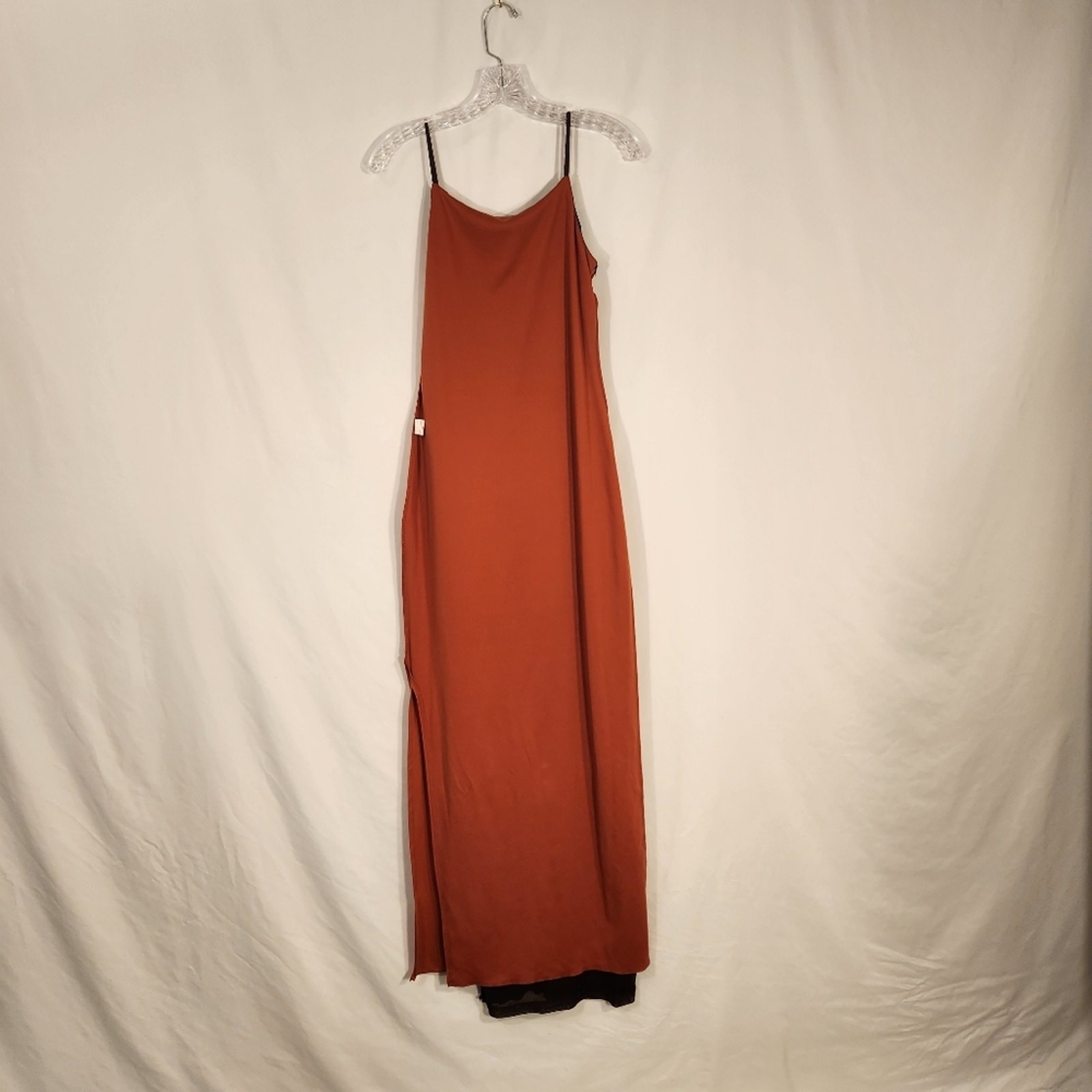 CHARLOTTE RUSSE Vtg Brown Orange Maxi Sheer Overlay Metallic Glitter Medium M