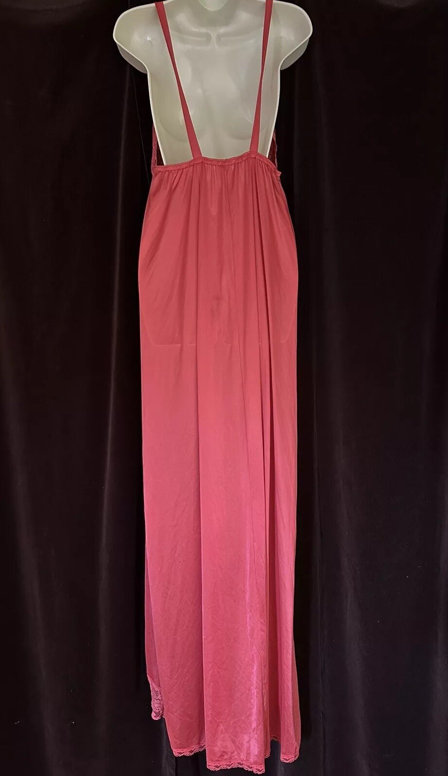 Vtg Jenelle Of California Low Cut Sexy Coral Lace Nightgown Lingerie Large